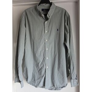 Ralph Lauren Men XXL Plaid Long Sleeve Collared Shirt Green Blue White Classic